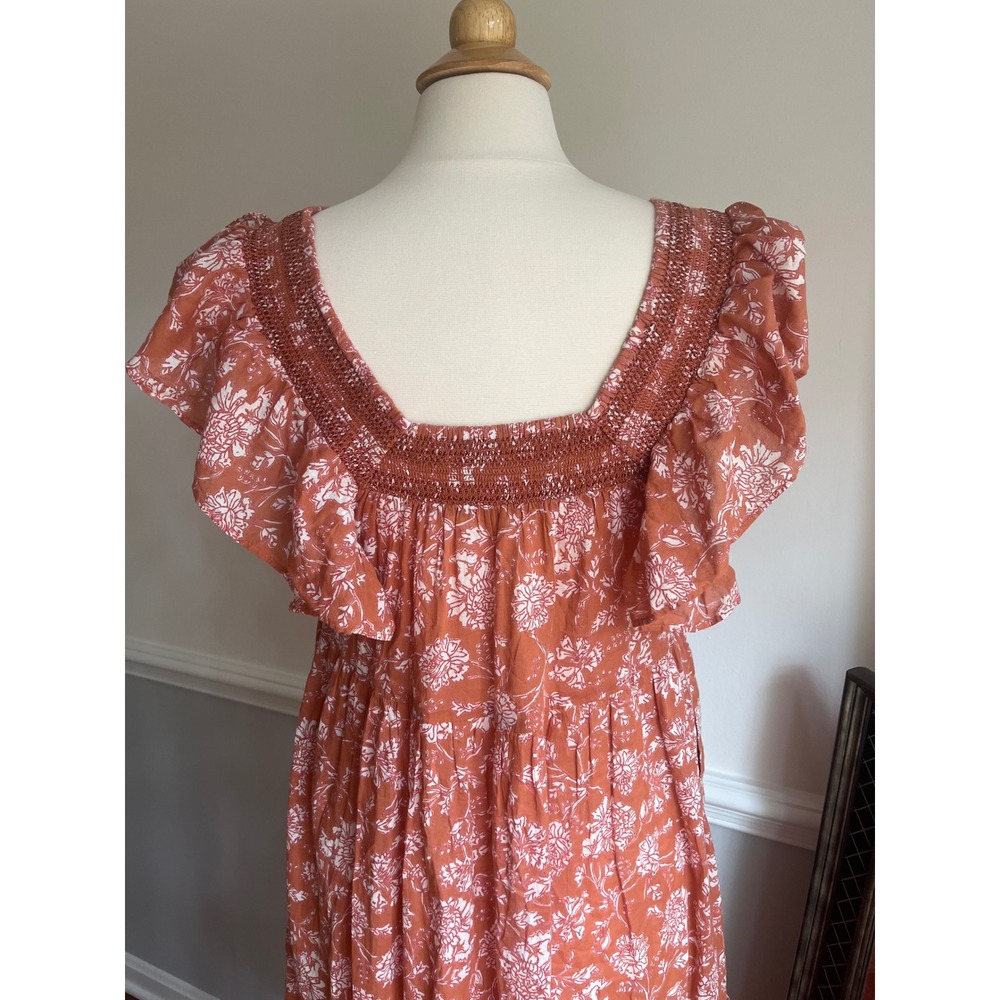 Free People Bonita Tiered Midi Dress Size Small Terracotta Floral 100% Cotton - Picture 8 of 13